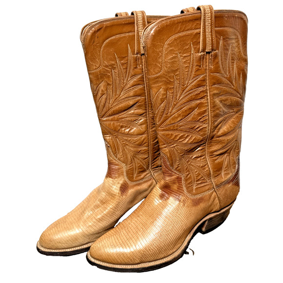 Vintage Lizard Western Cowboy Boots Size 7.5 R.J. Foley Reptile Leather Men's